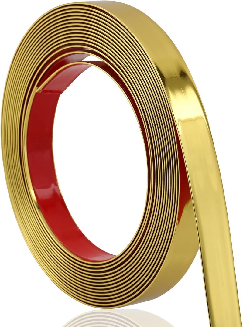 Soengsau Glossy Gold Finish Molding Trim, 196.8" L x 0.8" W Peel and Stick Decoration Strip for Ceiling, Wall, Tile Edge, Furniture Cabinet, Mirror - Image 1